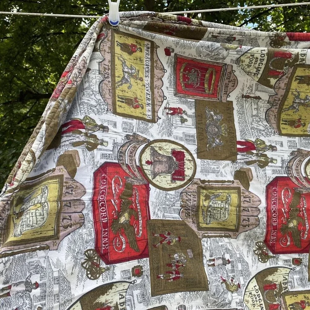 Colonial Print Twin Bedspread Coverlet Thin Americana Homemade Farmhouse
